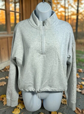Calvin Klein Performance Crop Sweatshirt Sz Large Heather Gray 1/4 Zip Top